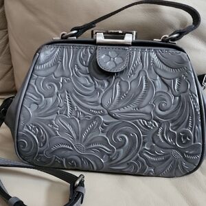 Patricia Nash Gray Floral Embossed Leather Crossbody